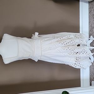 Free People Cream Eyelet Two-Piece Midi Wrap Skirt Set with Tie Waist/Back